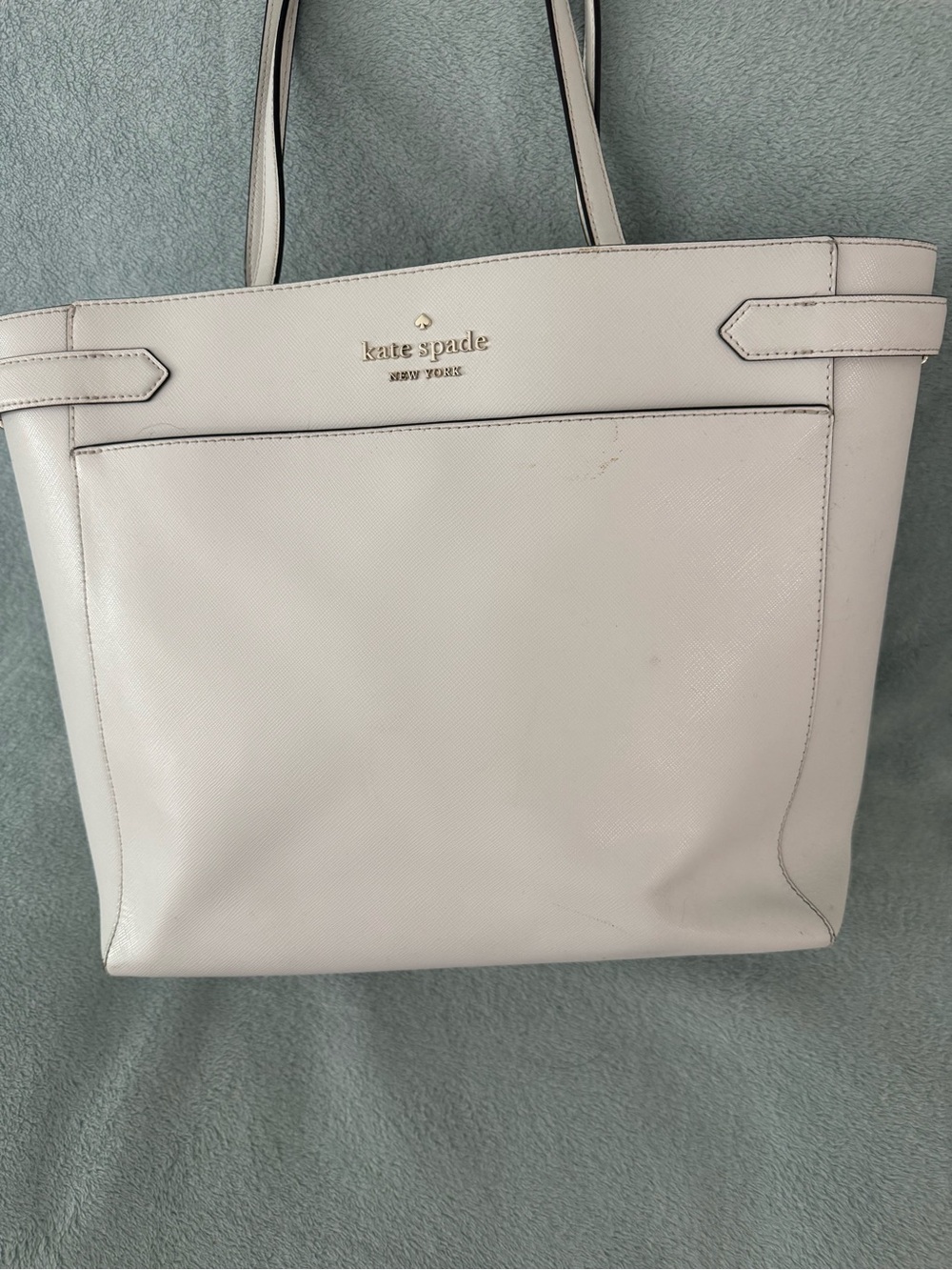 kate spade Cream Leather Saffiano Tote with Front Pocket